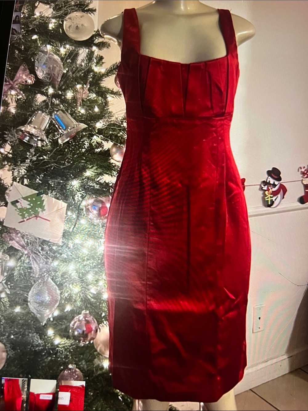 Calvin Klein Red Sleeveless Square-Neck Midi Dress